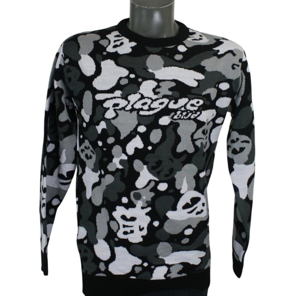 Plague Blvd Skull Knit Sweater Mens L Black Gothic Streetwear Lil Darkie
